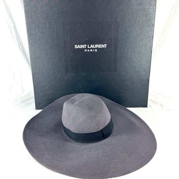 SAINT LAURENT Paris Runway Hedi Slimane Fedora Grey Rabbit Fur Women's Hat 56 - Picture 1 of 14